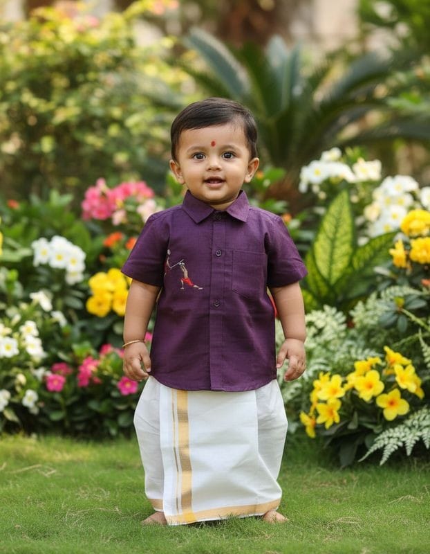 Kids Shirt and Mundu Traditional Wine Red